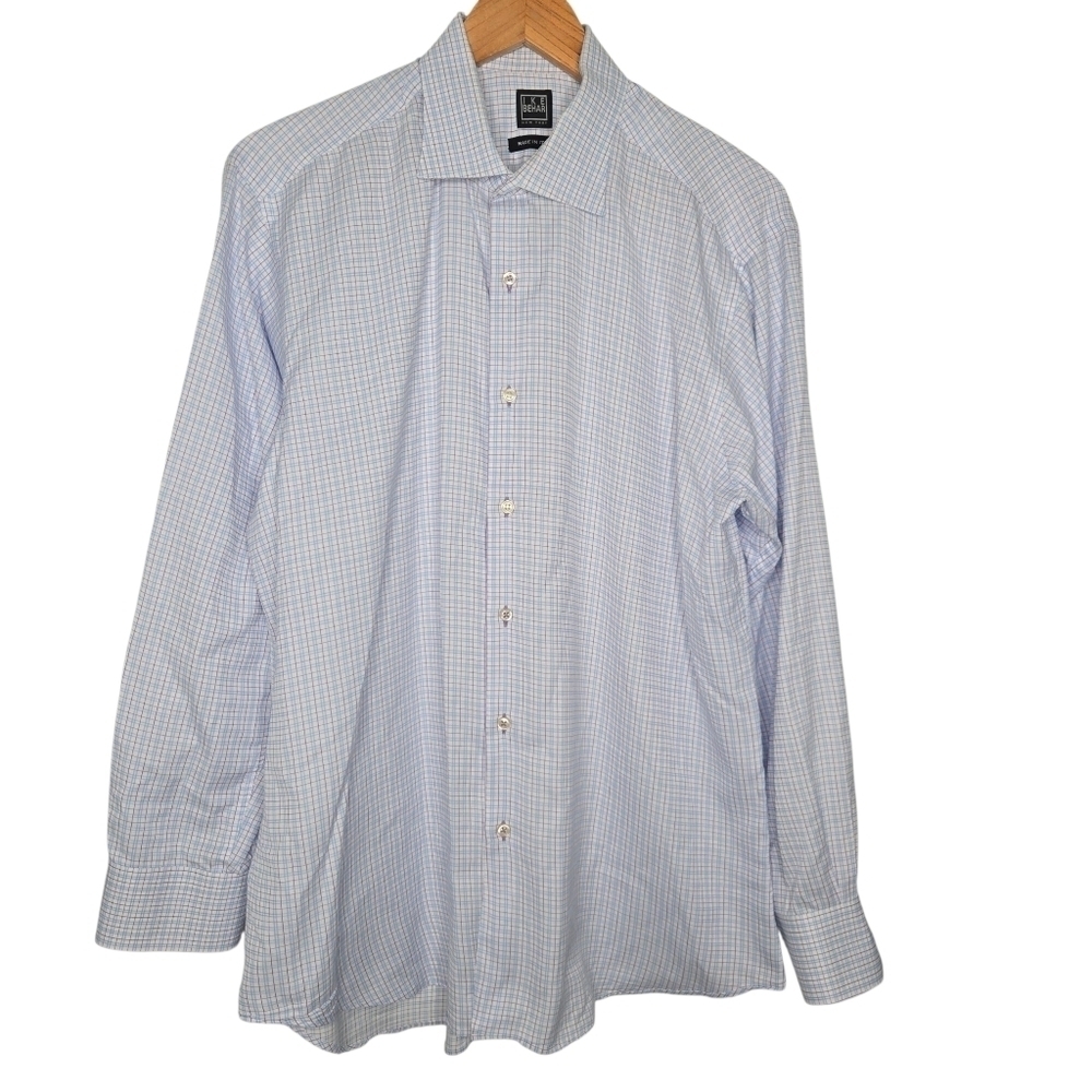 Ike Behar Mens Pastel Plaid Cotton Long Sleeve Button Down Dress Shirt 16 1/2